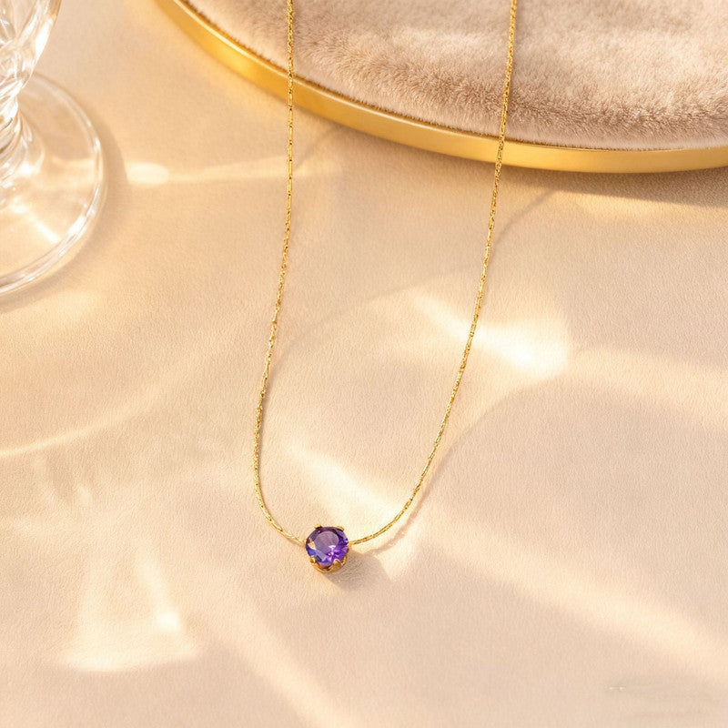 Gold Plated Stainless Steel Purple Anti Tarnish Stone Studded Hexagonal Pendant