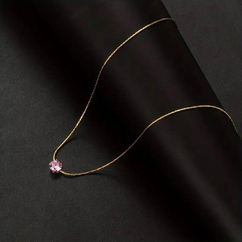 Gold Plated Stainless Steel Pink Anti Tarnish Stone Studded Hexagonal Pendant