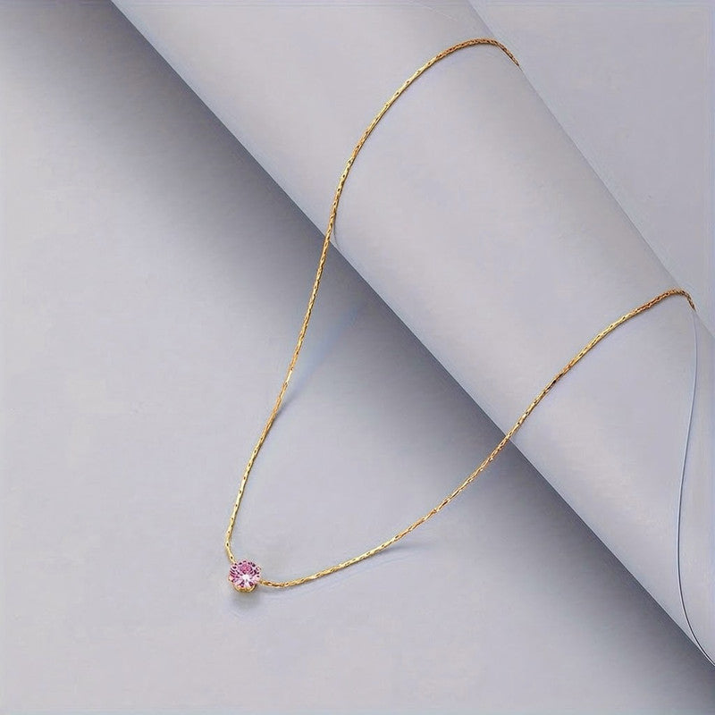 Gold Plated Stainless Steel Pink Anti Tarnish Stone Studded Hexagonal Pendant