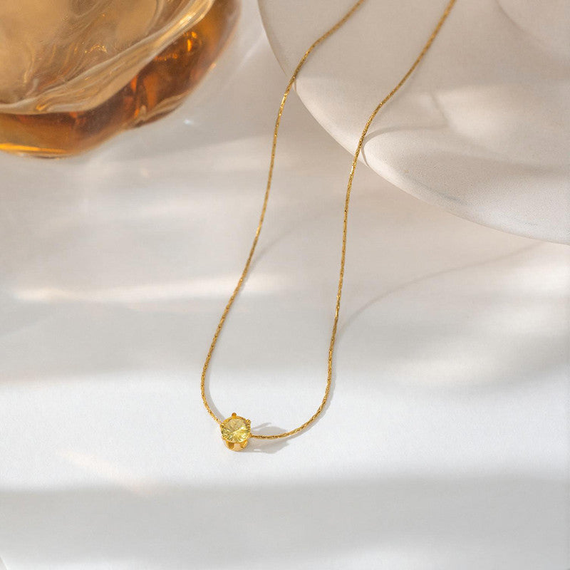 Gold Plated Stainless Steel Yellow Anti Tarnish Stone Studded Hexagonal Pendant