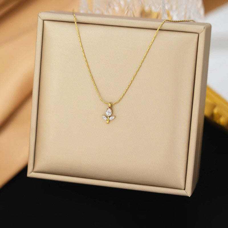 Gold Plated Anti Tarnish White CZ Studded Tulip Pendant