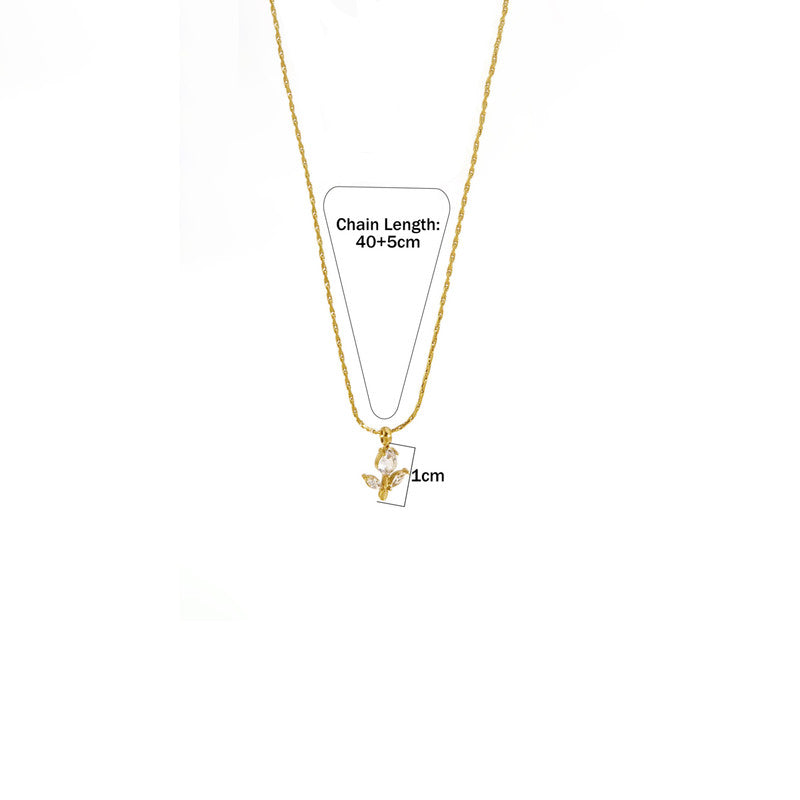 Gold Plated Anti Tarnish White CZ Studded Tulip Pendant
