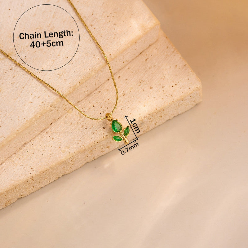 Gold Plated Anti Tarnish Green CZ Studded Tulip Pendant