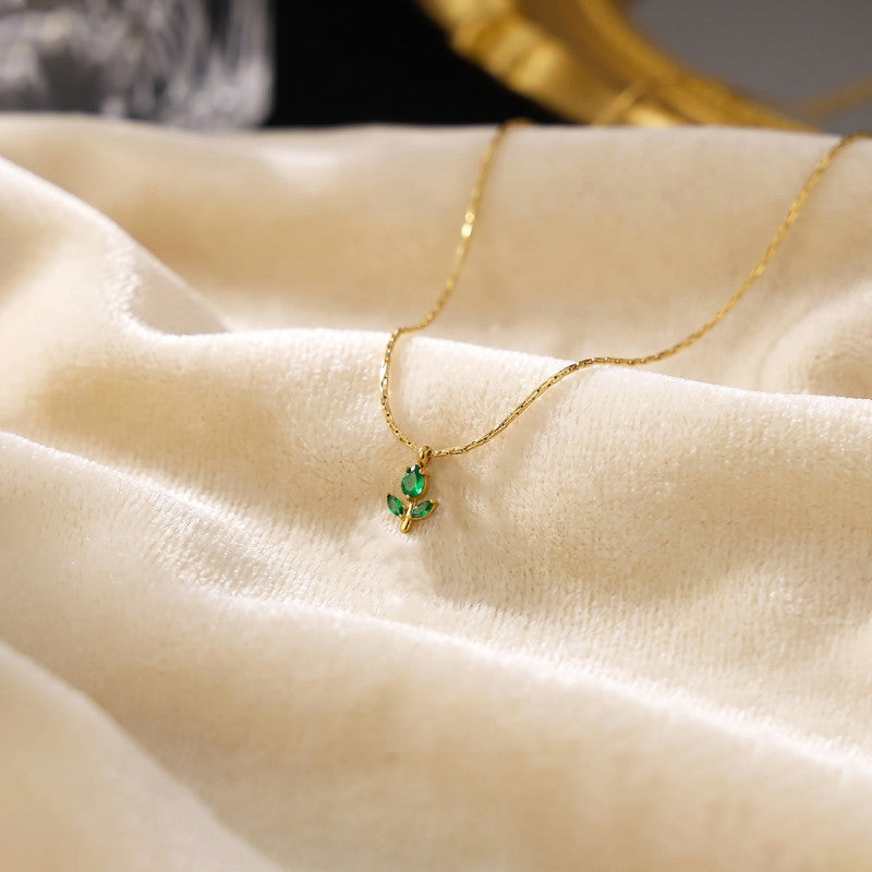 Gold Plated Anti Tarnish Green CZ Studded Tulip Pendant