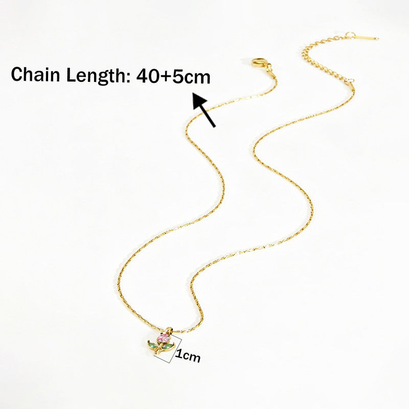 Gold Plated Anti Tarnish Pink-Green CZ Studded Tulip Pendant