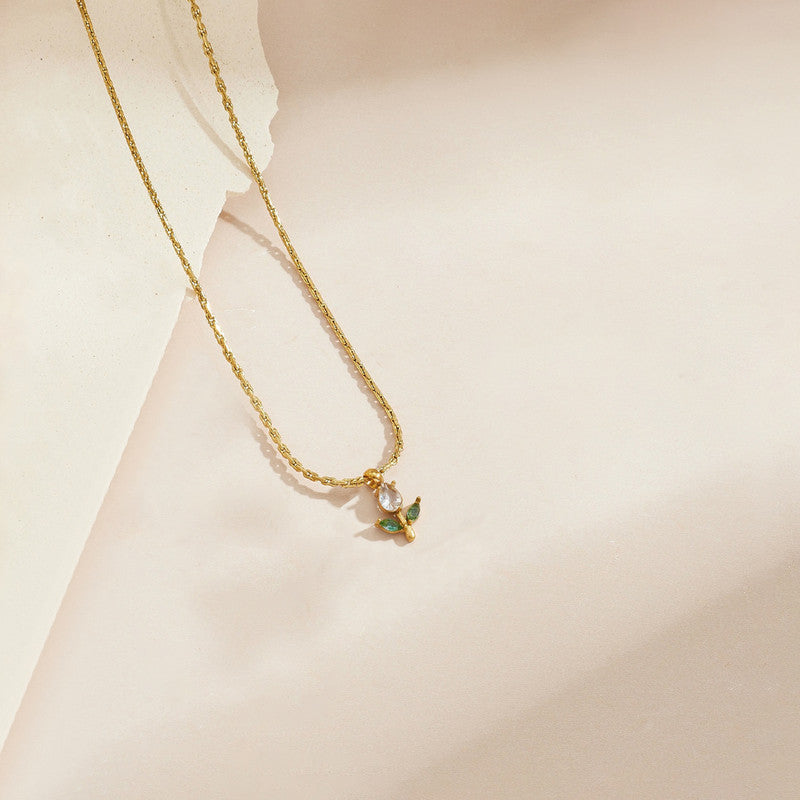 Gold Plated Anti Tarnish White-Green CZ Studded Tulip Pendant