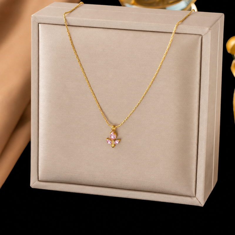 Gold Plated Anti Tarnish Pink CZ Studded Tulip Pendant