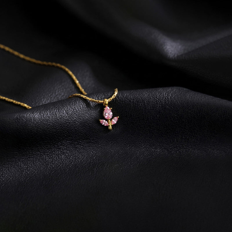 Gold Plated Anti Tarnish Pink CZ Studded Tulip Pendant