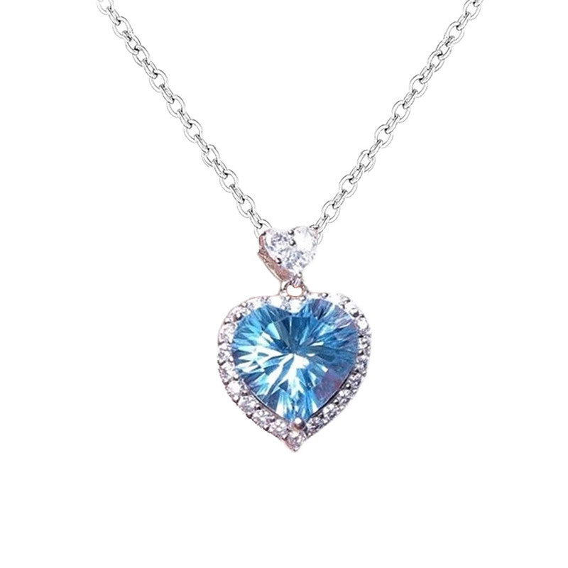 Silver Plated Anti Tarnish American Diamond Crushed Ice Cut Blue Heart Shape Pendant - MySmartBazaar