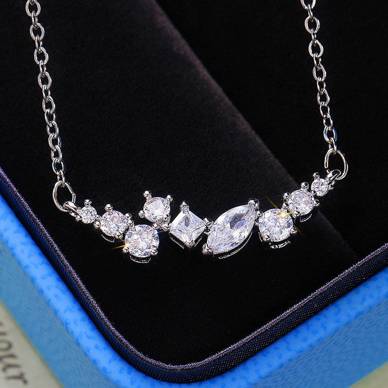 Silver Plated Anti Tarnish American Diamond Studded Contemporary Pendant