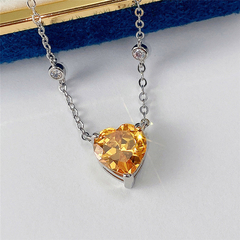 Silver Plated Anti Tarnish American Diamond Studded Yellow Heart Shape Pendant