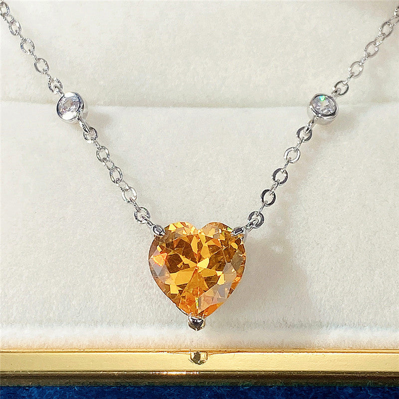 Silver Plated Anti Tarnish American Diamond Studded Yellow Heart Shape Pendant