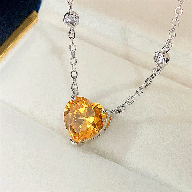 Silver Plated Anti Tarnish American Diamond Studded Yellow Heart Shape Pendant