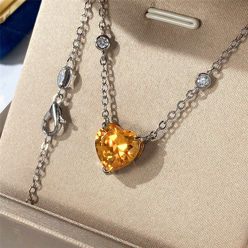 Silver Plated Anti Tarnish American Diamond Studded Yellow Heart Shape Pendant