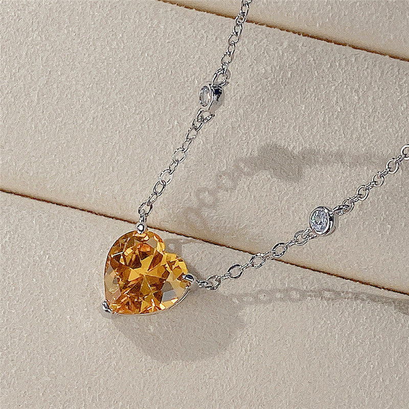 Silver Plated Anti Tarnish American Diamond Studded Yellow Heart Shape Pendant