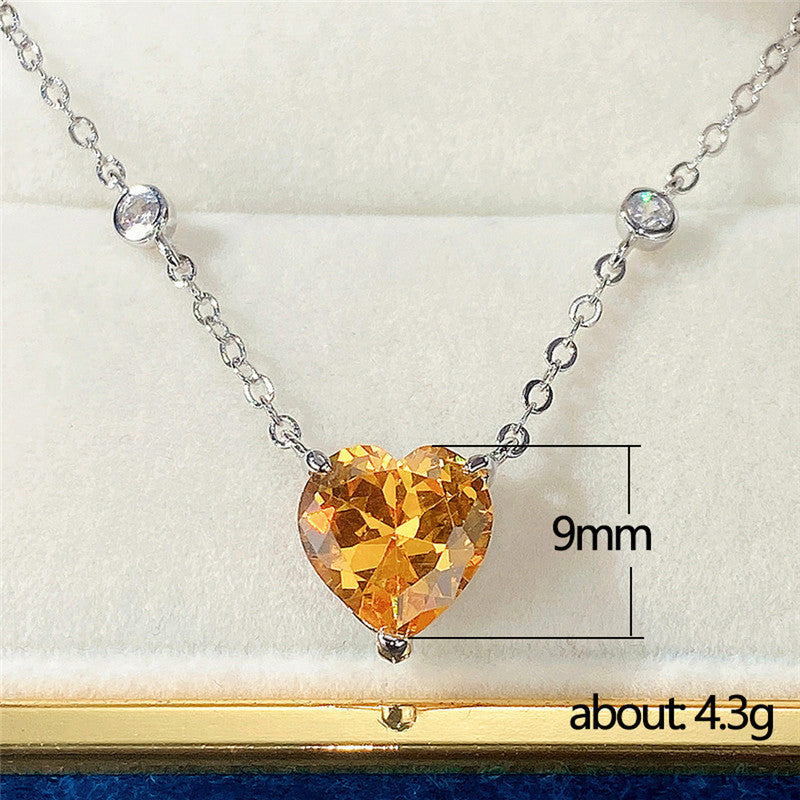 Silver Plated Anti Tarnish American Diamond Studded Yellow Heart Shape Pendant