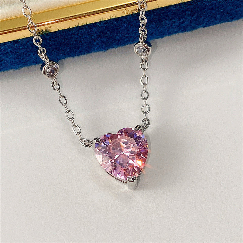 Silver Plated Anti Tarnish American Diamond Studded Pink Heart Shape Pendant