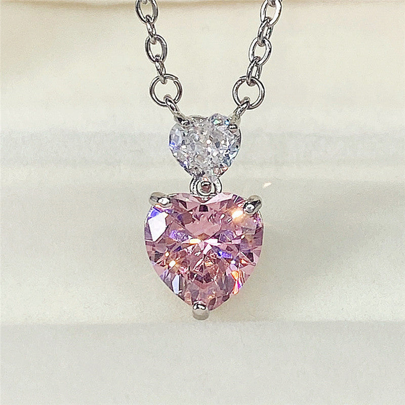 Silver Plated Anti Tarnish American Diamond Studded Pink Heart Shape Pendant