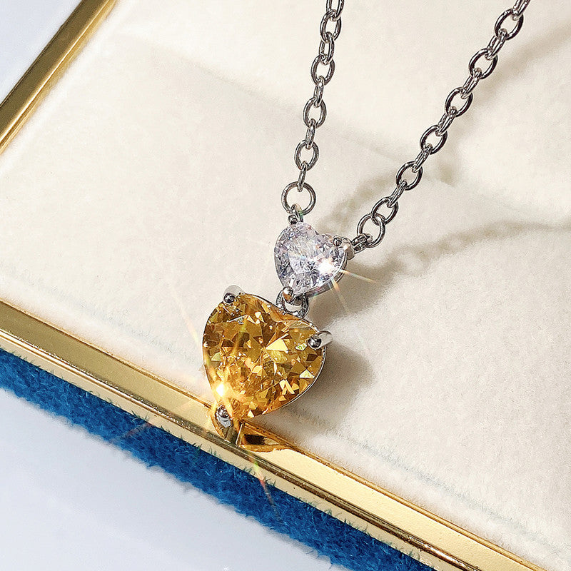 Silver Plated Anti Tarnish American Diamond Studded Yellow Heart Shape Pendant