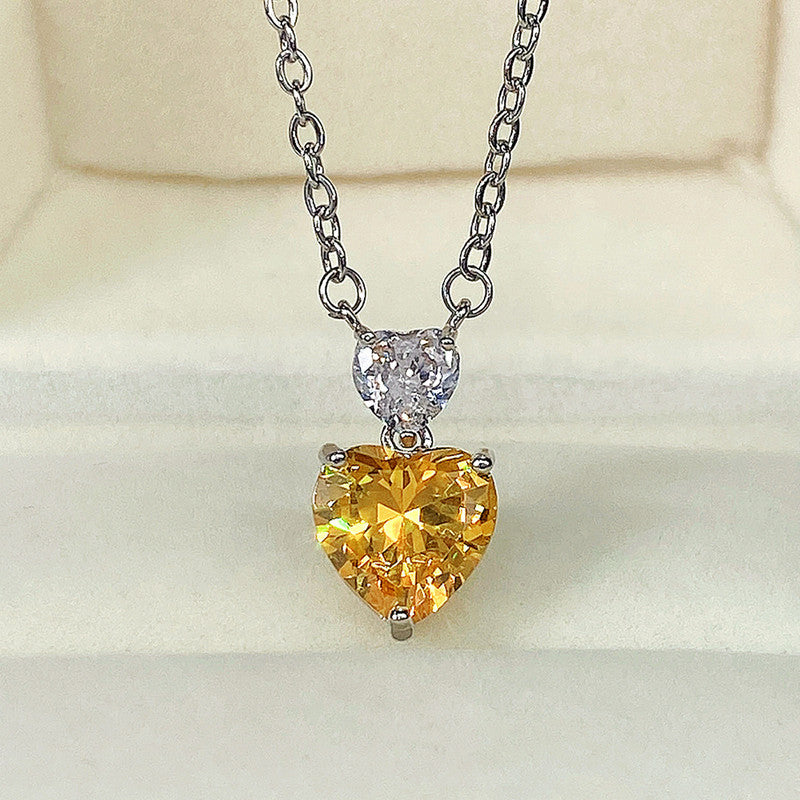 Silver Plated Anti Tarnish American Diamond Studded Yellow Heart Shape Pendant