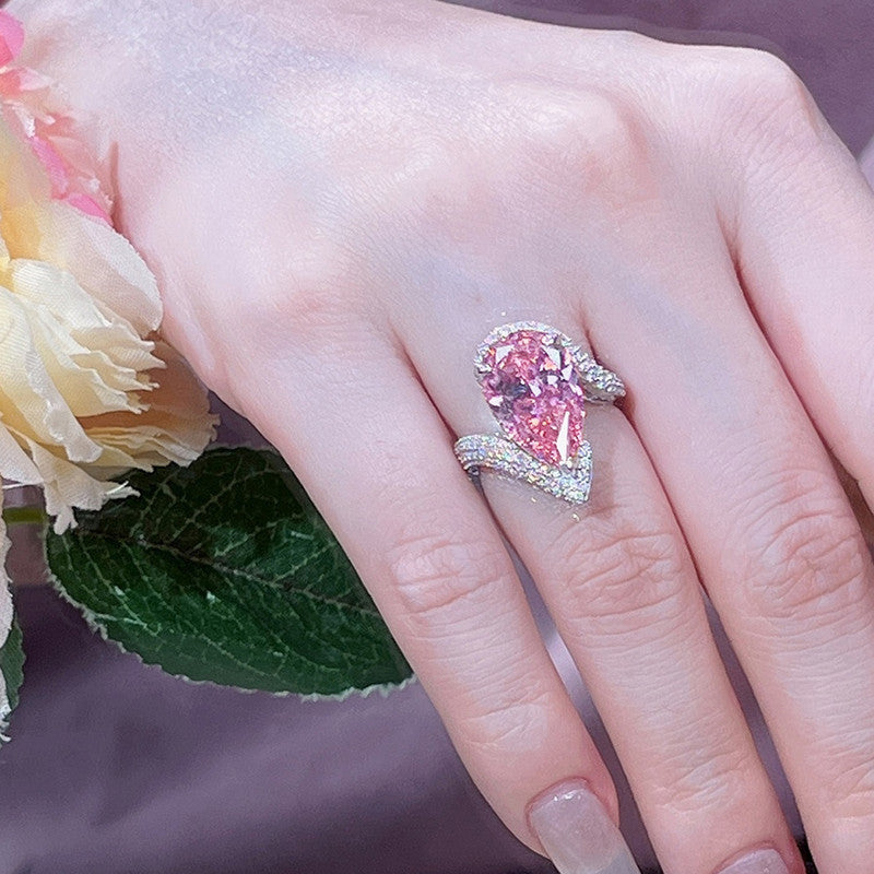 Silver Plated Anti Tarnish American Diamond Crushed Ice Cut Pink Teardrop Finger Ring - MySmartBazaar