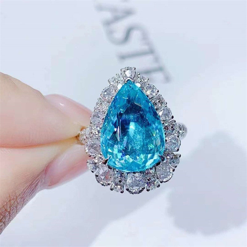 Silver Plated Anti Tarnish American Diamond Crushed Ice Cut Blue Teardrop Finger Ring - MySmartBazaar