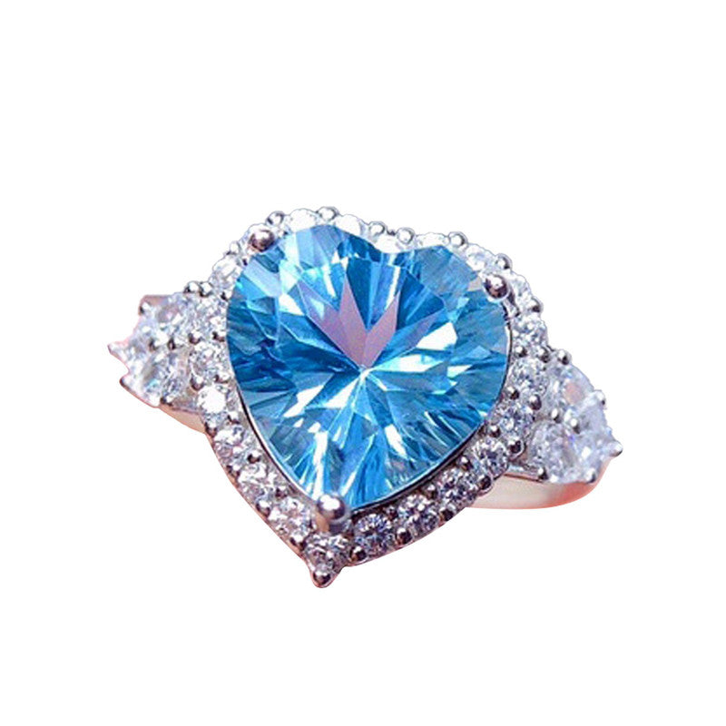 Silver Plated Anti Tarnish American Diamond Crushed Ice Cut Blue Heart Finger Ring - MySmartBazaar