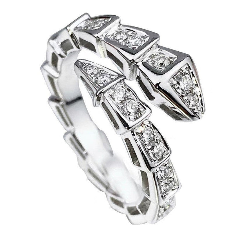 Silver Plated Anti Tarnish American Diamond Silver Snake Themed Finger Ring - MySmartBazaar