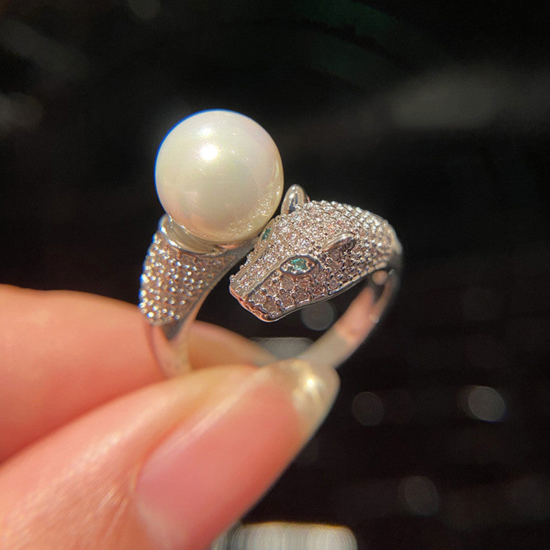 Silver Plated Anti Tarnish Pearl Studded Silver Jaguar Themed Finger Ring - MySmartBazaar