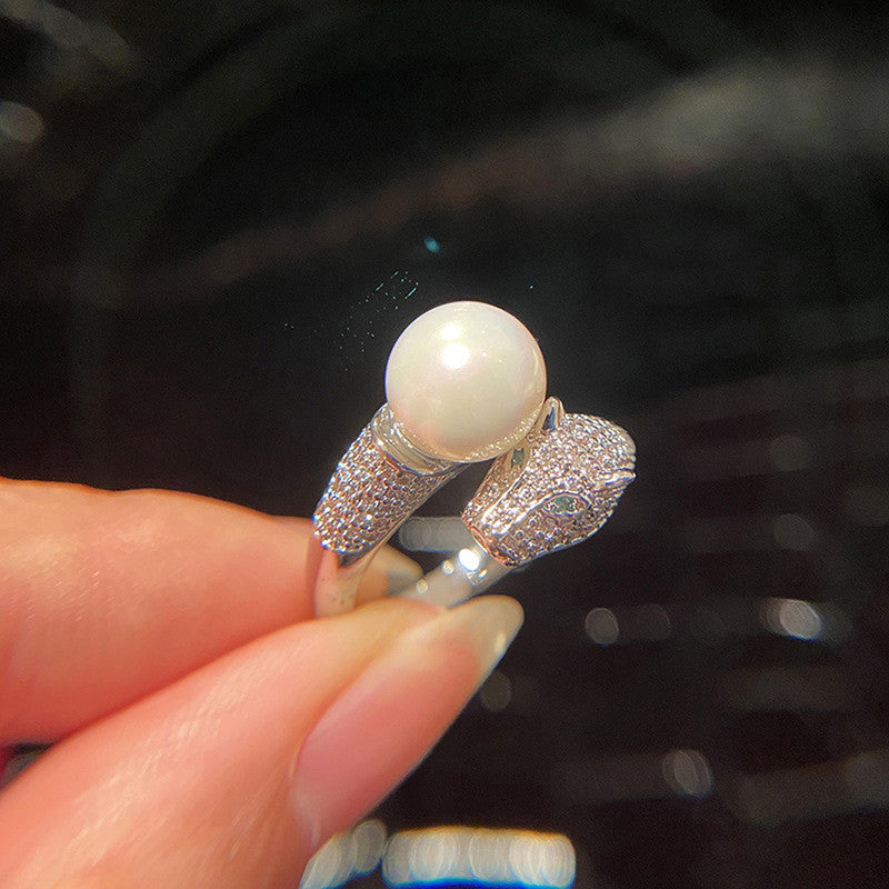 Silver Plated Anti Tarnish Pearl Studded Silver Jaguar Themed Finger Ring - MySmartBazaar