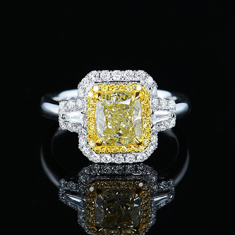 Silver Plated Anti Tarnish American Diamond Crushed Ice Cut Yellow Geometric Finger Ring - MySmartBazaar