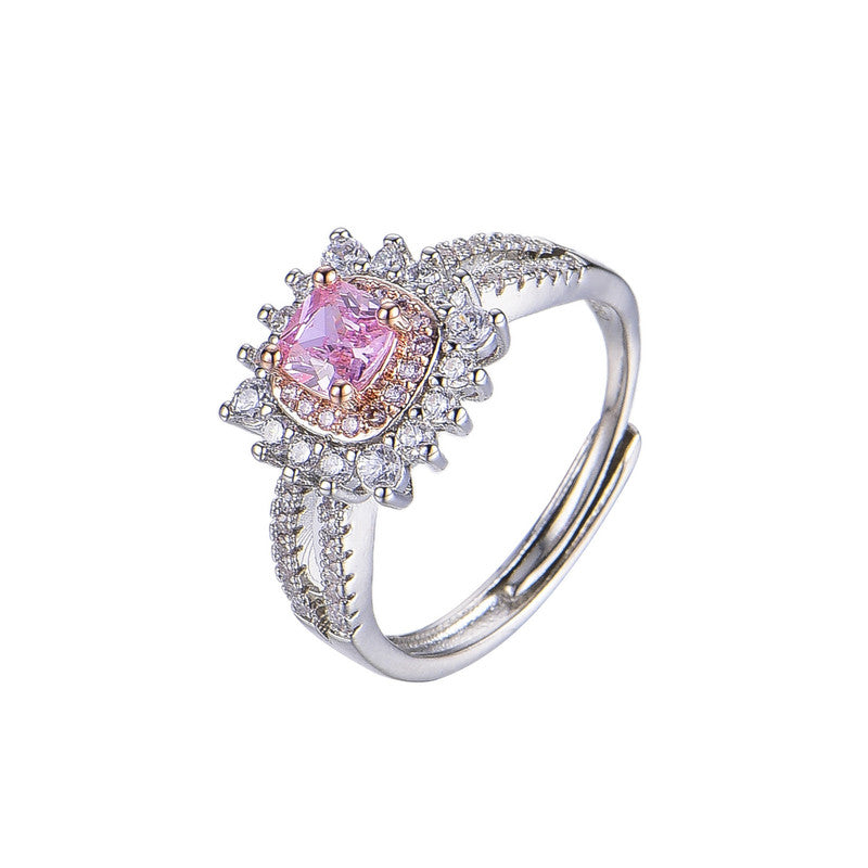 Silver Plated Anti Tarnish American Diamond Crushed Ice Cut Pink Contemporary Finger Ring - MySmartBazaar