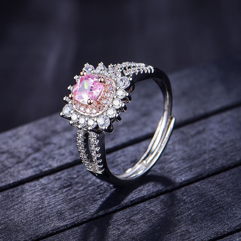 Silver Plated Anti Tarnish American Diamond Crushed Ice Cut Pink Contemporary Finger Ring - MySmartBazaar