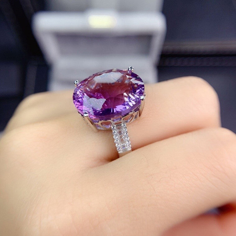 Silver Plated Anti Tarnish American Diamond Crushed Ice Cut Purple Contemporary Finger Ring - MySmartBazaar