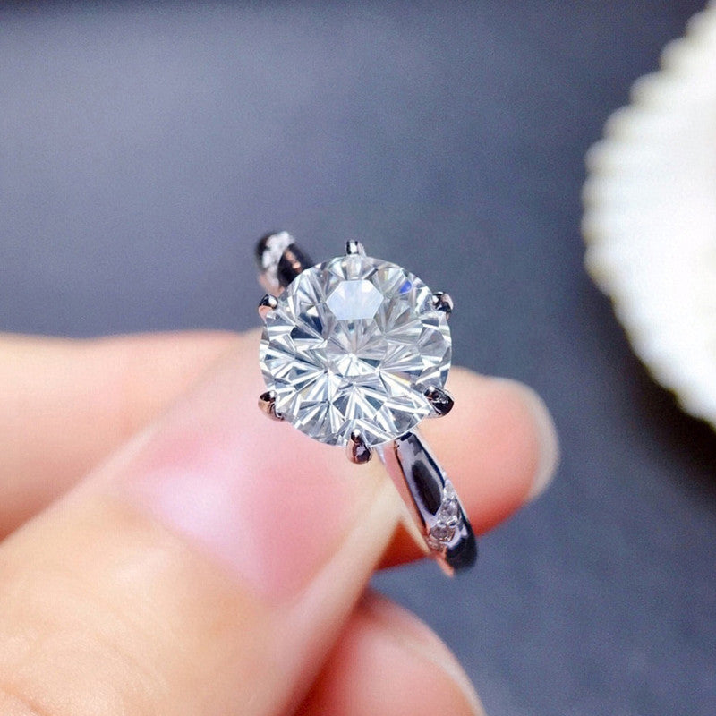 Silver Plated American Diamond Crushed Ice Cut White Circular Contemporary Finger Ring