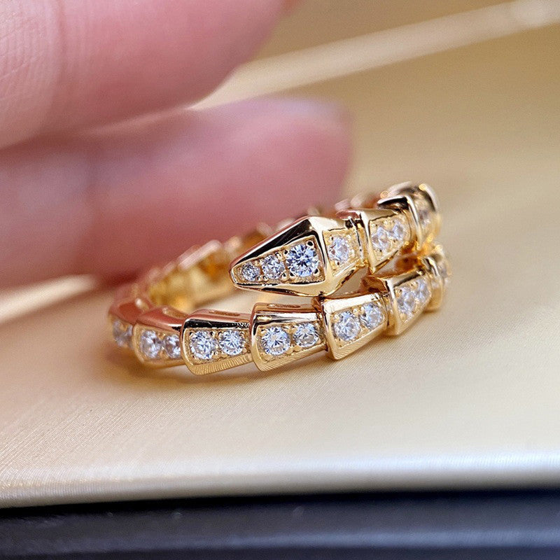 Gold Plated American Diamond Silver Snake Themed Finger Ring - MySmartBazaar