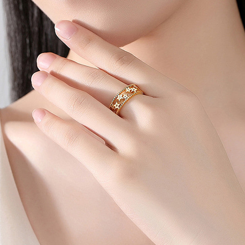 Gold Plated Anti Tarnish Stainless Steel Star Themed Adjustable Finger Ring