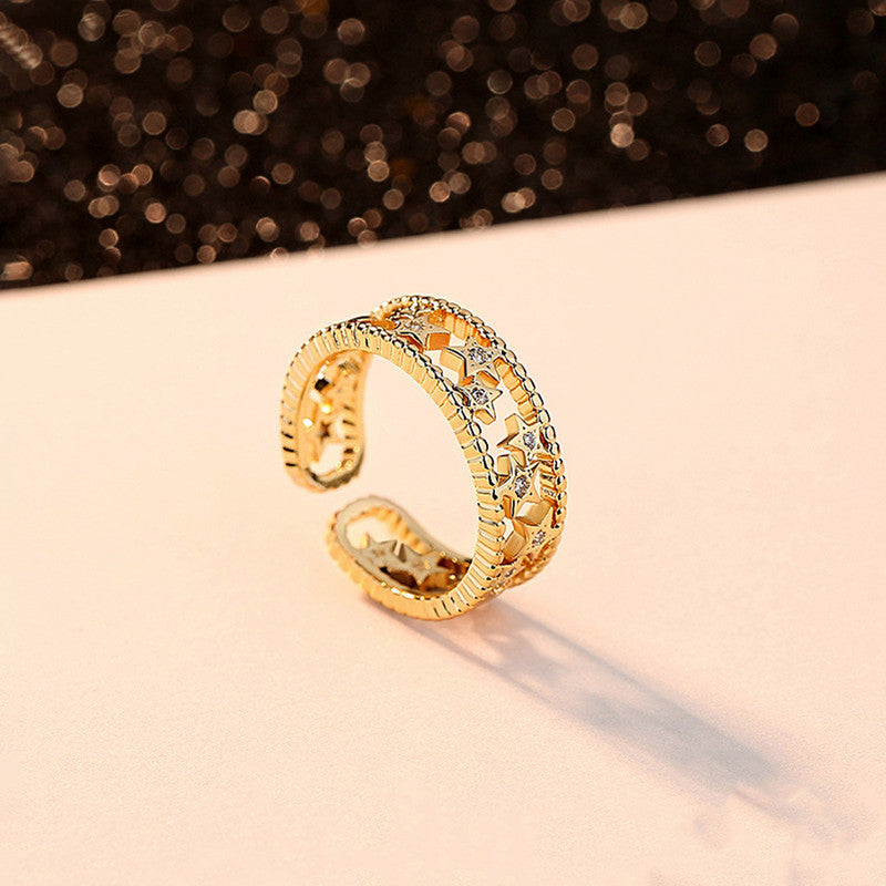 Gold Plated Anti Tarnish Stainless Steel Star Themed Adjustable Finger Ring