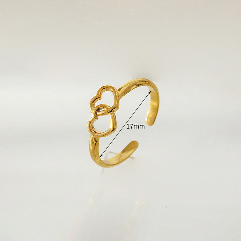 Gold Plated Anti Tarnish Stainless Steel Heart Themed Adjustable Finger Ring