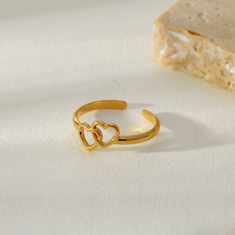 Gold Plated Anti Tarnish Stainless Steel Heart Themed Adjustable Finger Ring