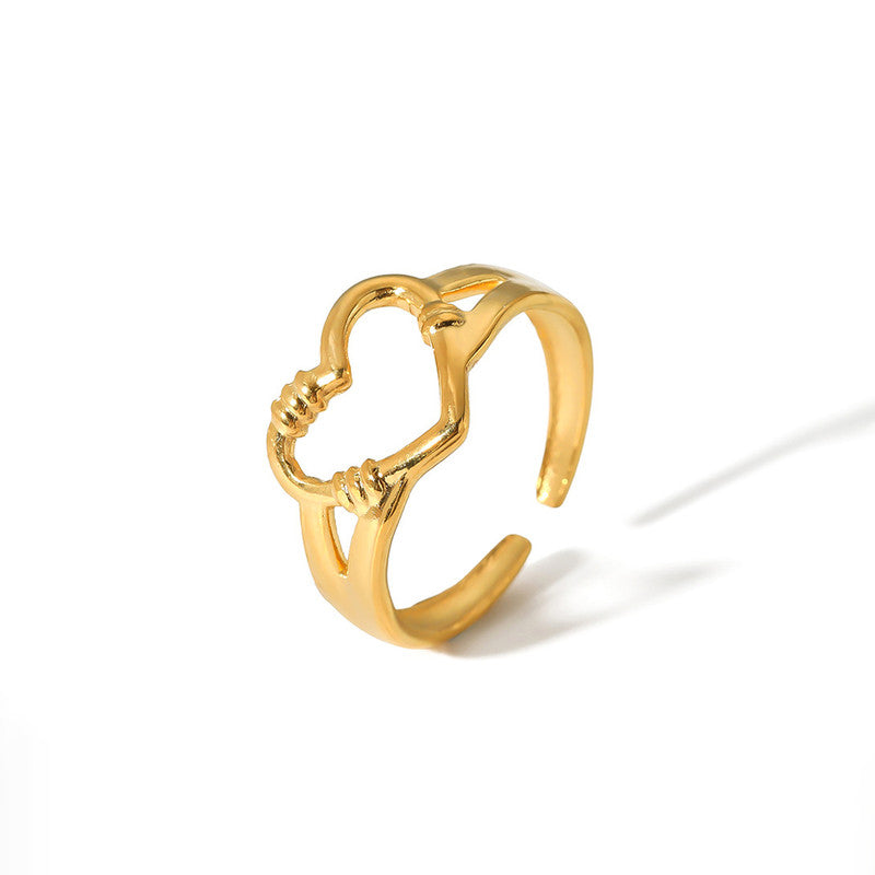 Gold Plated Anti Tarnish Stainless Steel Heart Themed Adjustable Finger Ring