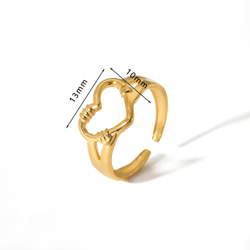 Gold Plated Anti Tarnish Stainless Steel Heart Themed Adjustable Finger Ring