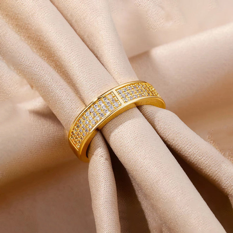 Gold Plated Anti Tarnish Stainless Steel AD studded Adjustable Finger Ring