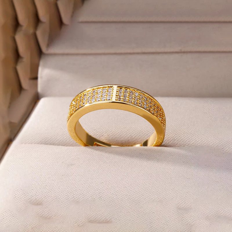 Gold Plated Anti Tarnish Stainless Steel AD studded Adjustable Finger Ring