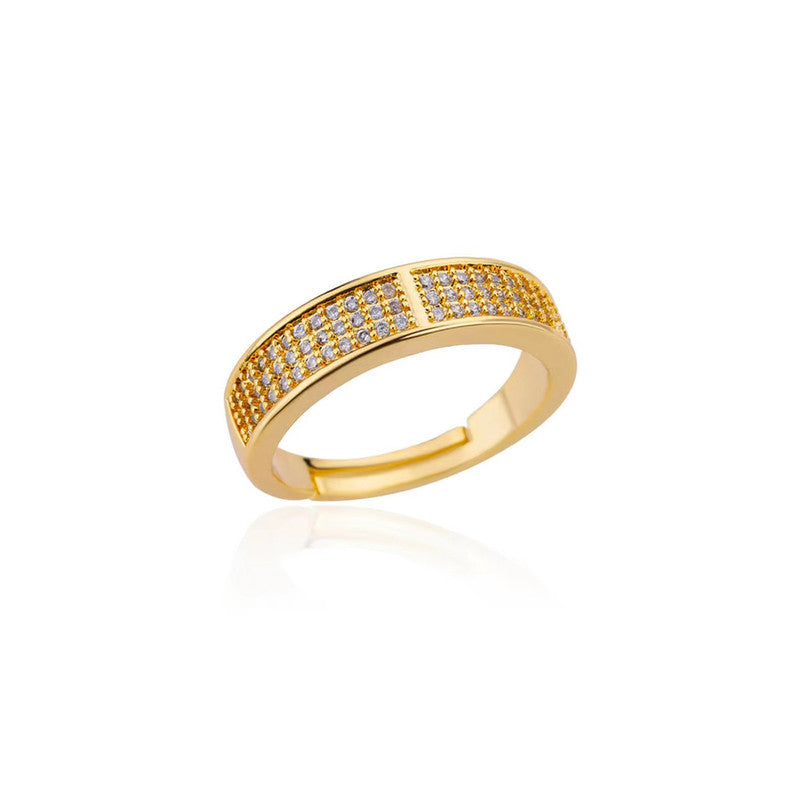 Gold Plated Anti Tarnish Stainless Steel AD studded Adjustable Finger Ring