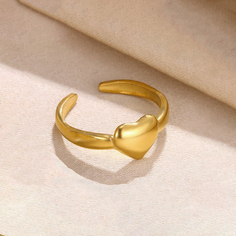 Gold Plated Anti Tarnish Stainless Steel Heart Themed Adjustable Finger Ring