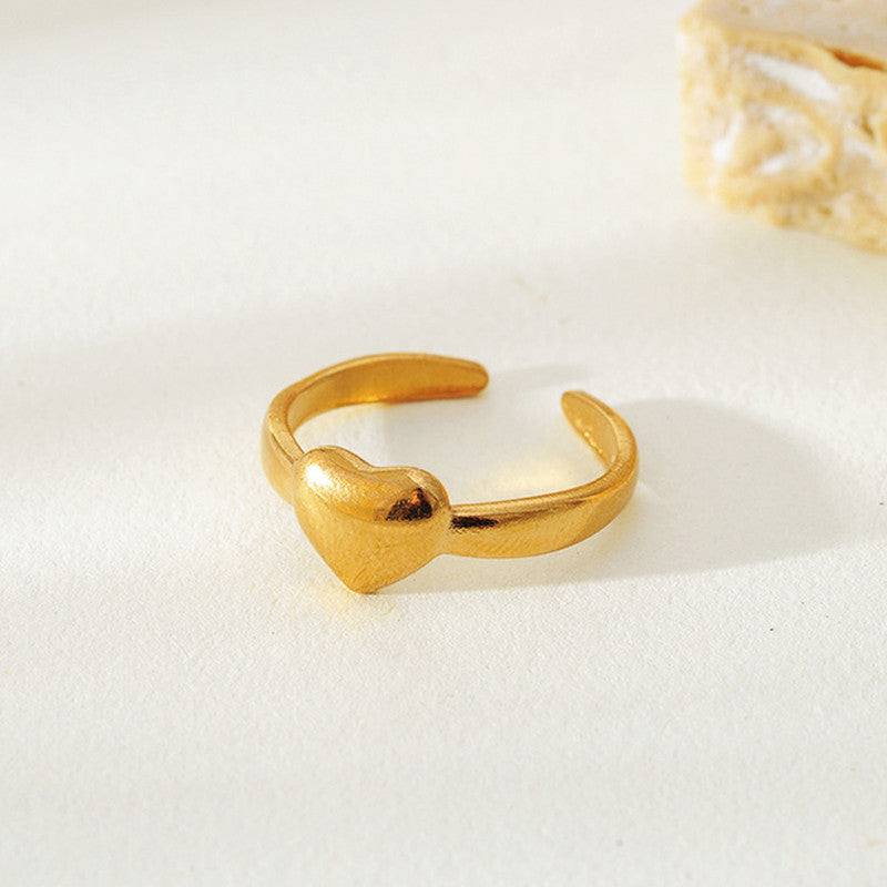 Gold Plated Anti Tarnish Stainless Steel Heart Themed Adjustable Finger Ring