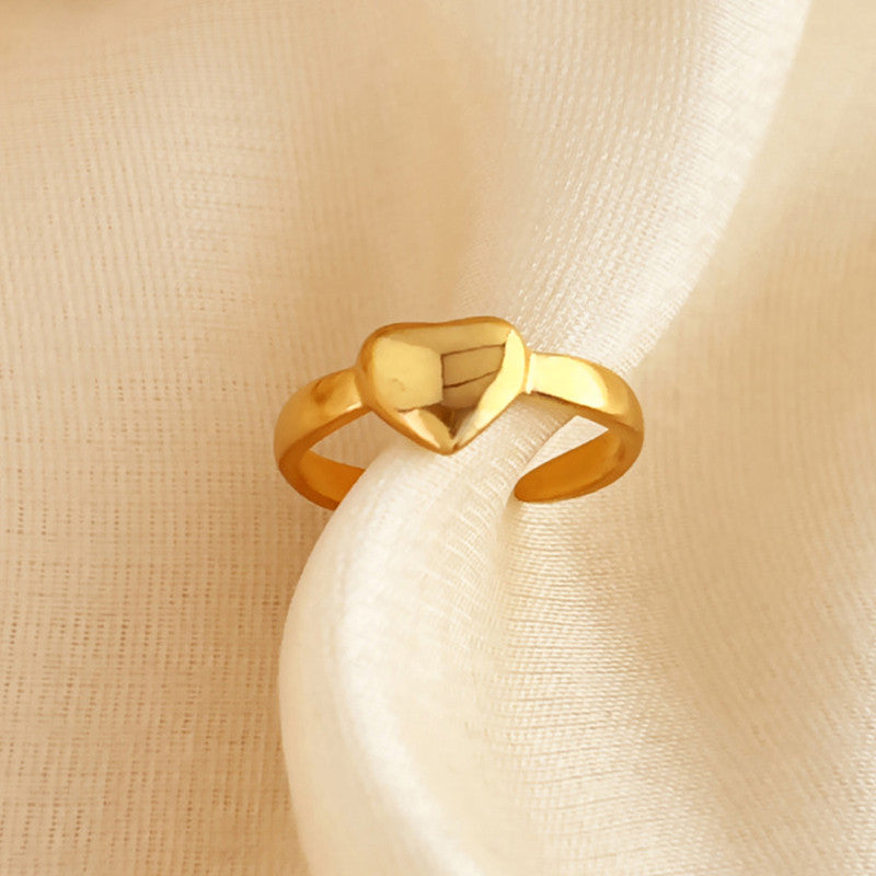 Gold Plated Anti Tarnish Stainless Steel Heart Themed Adjustable Finger Ring
