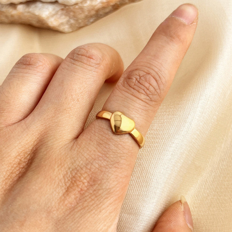 Gold Plated Anti Tarnish Stainless Steel Heart Themed Adjustable Finger Ring