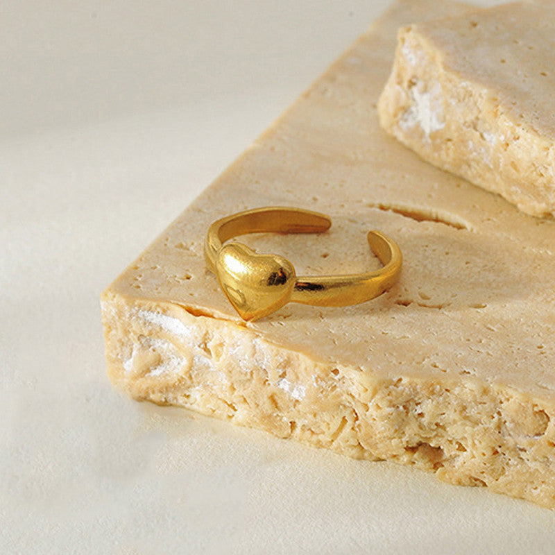 Gold Plated Anti Tarnish Stainless Steel Heart Themed Adjustable Finger Ring